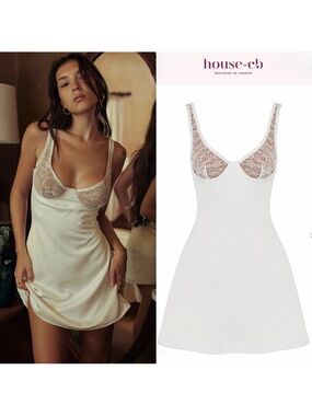 ❤️‍🔥Firm Price❤️‍🔥House of CB CASSANDRA Ivory Satin And Lace Mini Dress